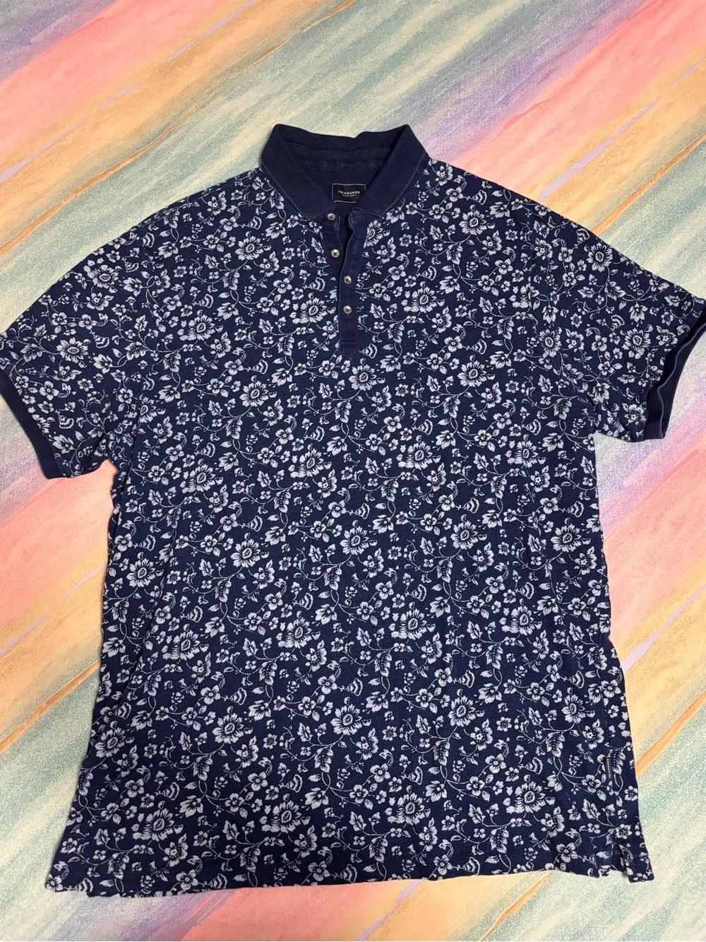 7 Diamonds Navy blue floral Polo Shirt Adolfo size 2XL